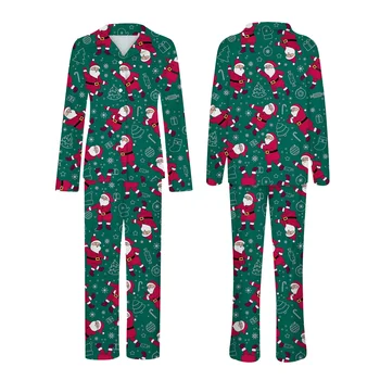 Коледен комплект от 2 теми, дамски дрехи за почивка с дълъг ръкав Грозната Santa Claus, сладко отгоре копчета с панталони, костюми Vantage Oversize