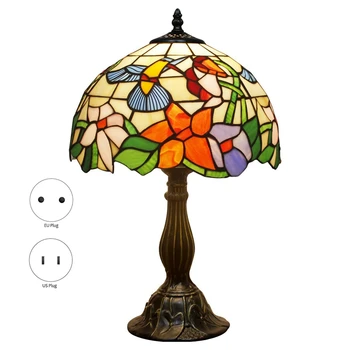 Тифани, витражная лампа в стил Птици, нощно шкафче, настолна лампа за четене 12X12X18 инча, декор