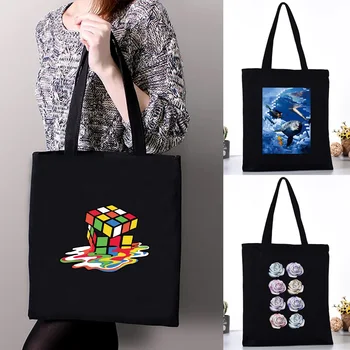 Дамски холщовая чанта-тоут, модерен органайзер за пазаруване с 3D печат, училищен органайзер за момичета 