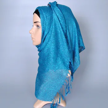 120 бр./лот, нов модерен женски шал-хиджаб със златна нишка, шал от pashmina/мюсюлманска наметало с пискюл