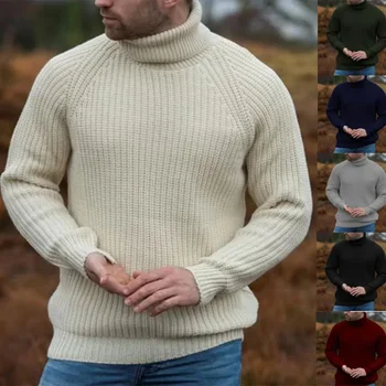 Есен/зима 2023, нов мъжки топъл пуловер с висока яка и с дебелина на дъното