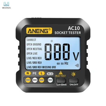 Тестер за контакти ANENG AC10, детектор на нулевата линия, проверка на полярността вилици, фаза детектор, мултицет за САЩ/ЕС, цифров тестер за штекеров